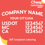 Arched Company Name with City, USDOT, MC & CA Number Decal Lettering (Set of 2)