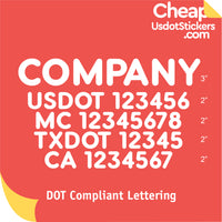 Company Name with USDOT, MC, TXDOT & CA Number Decal Lettering (Set of 2)