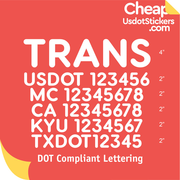Transport Company Name with USDOT, MC, CA, KYU & TXDOT Lettering (Set of 2)