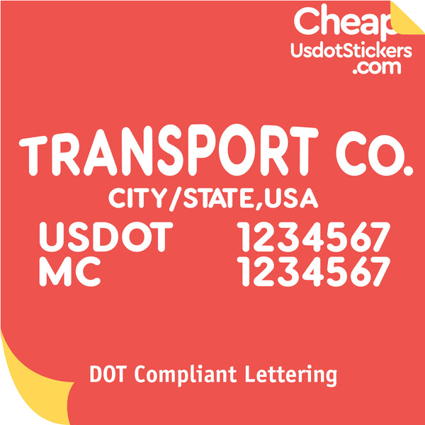 Arched Transport Name with City, USDOT & MC Number Decal Sticker (Set of 2)