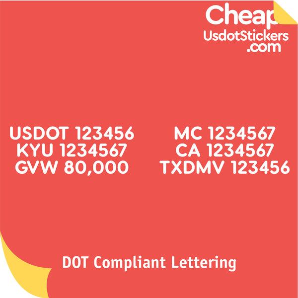 USDOT, MC, KYU, CA, GVW & TXDMV Number Decal Sticker (Set of 2)