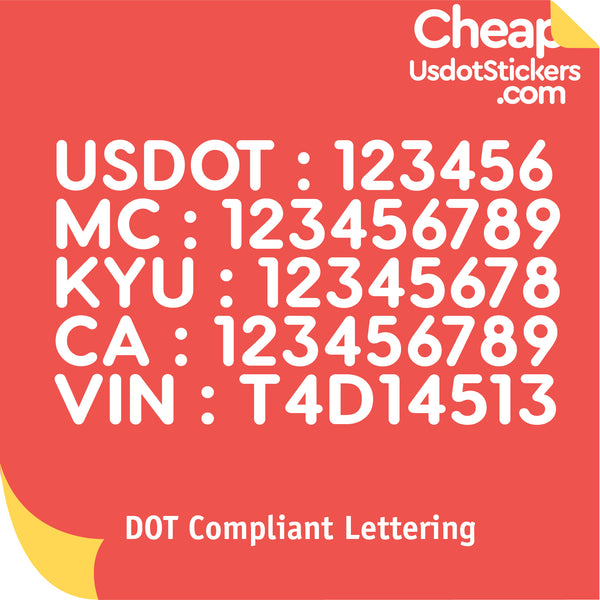 USDOT, MC, KYU, CA & VIN Number Decal Sticker (Set of 2)