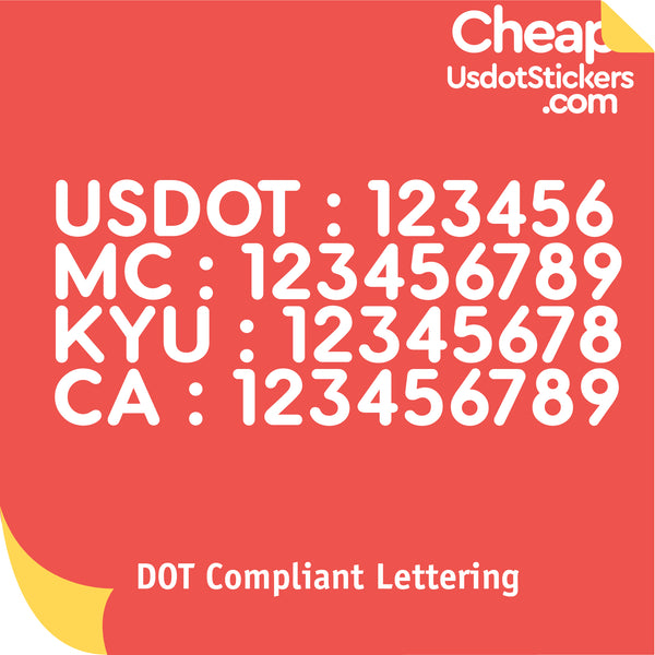 USDOT, MC, KYU & CA Number Truck Door Decal Lettering (Set of 2)