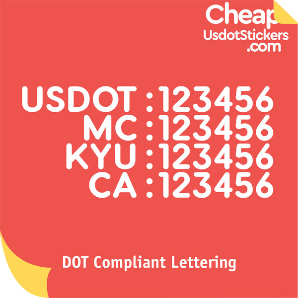 US DOT, MC, KYU & CA Number Truck Door Decal Sticker Lettering (Set of 2)