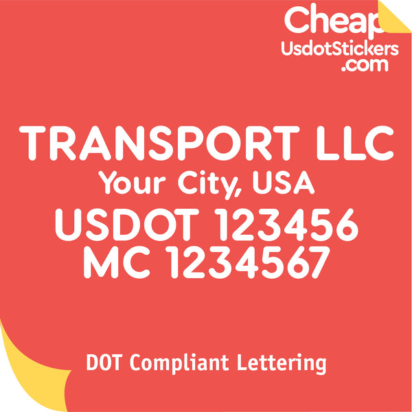 Transport Company Name with City, US DOT & MC Number Decal Lettering (Set of 2)