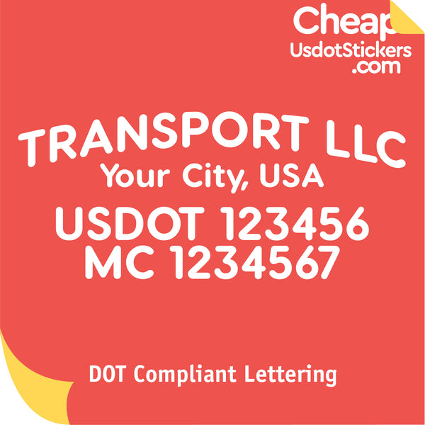 Arched Transport Company Name with City, US DOT & MC Number Decal Lettering (Set of 2)
