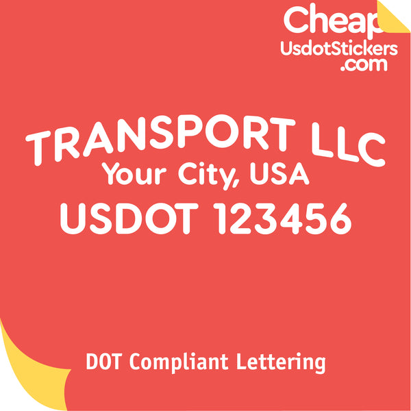 Arched Transport Company Name with City & USDOT Number Sticker Decal (Set of 2)