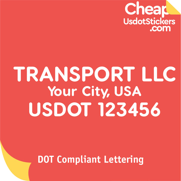 Transport Company Name with City & USDOT Number Sticker Decal (Set of 2)
