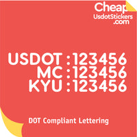 USDOT, MC & KYU Number Decal Sticker Lettering (Set of 2)