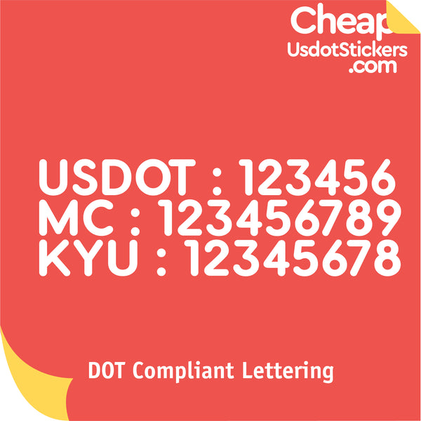 US DOT, MC & KYU Number Decal Sticker Lettering (Set of 2)