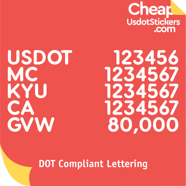 USDOT, MC, KYU, CA & GVW Number Sticker Decal Lettering (Set of 2)