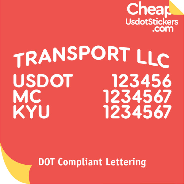 Arched Transport Company Name with USDOT, MC & KYU Lettering Decal Sticker (Set of 2)