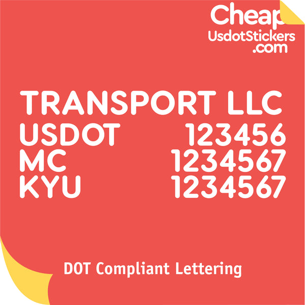 Transport Company Name with USDOT, MC & KYU Lettering Decal (Set of 2)