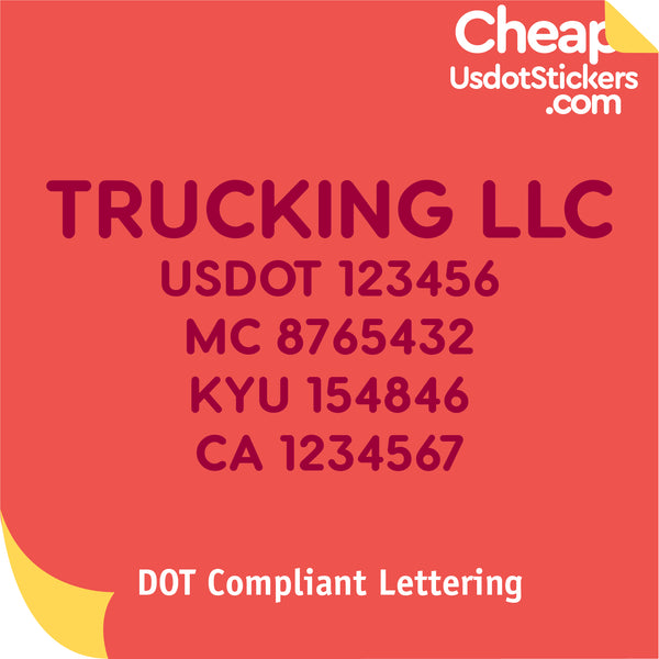 Trucking Business Name with USDOT, MC, KYU & CA Lettering Decal (Set of 2)