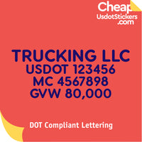 Trucking Company, USDOT, MC & GVW Lettering Decal (Set of 2)