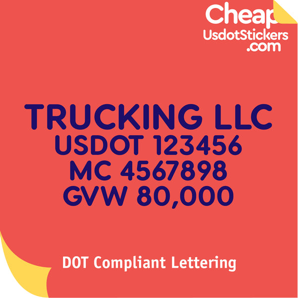 Trucking Company, USDOT, MC & GVW Lettering Decal (Set of 2)