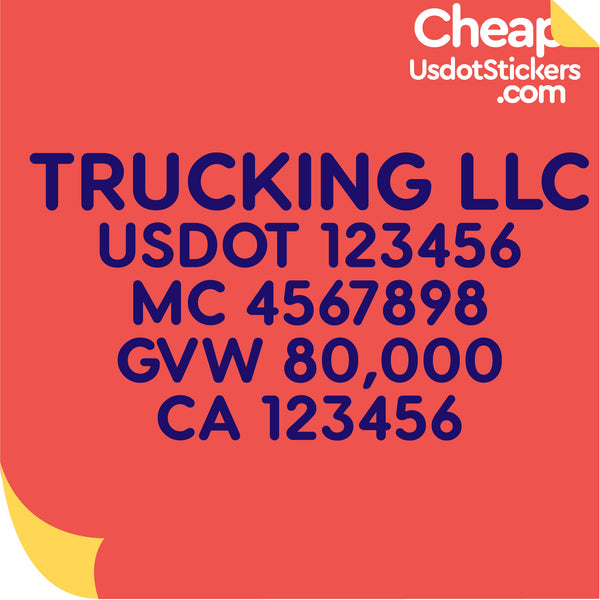 Trucking Name with US DOT, MC, GVW & CA Number Sticker (Set of 2)