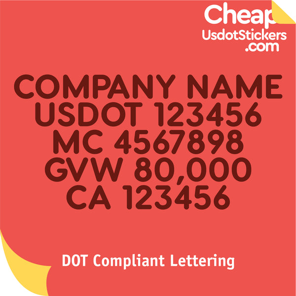 Company Name with USDOT, MC, GVW & CA Number Decal Sticker (Set of 2)